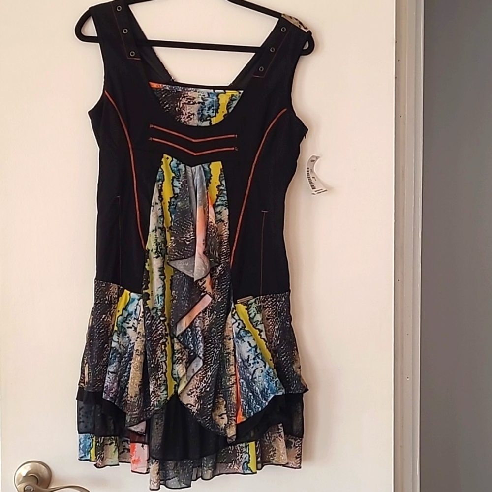 C’Fait Pour Vous Paris Sleeveless Summer Black Colorful Dress Euro Size 3 